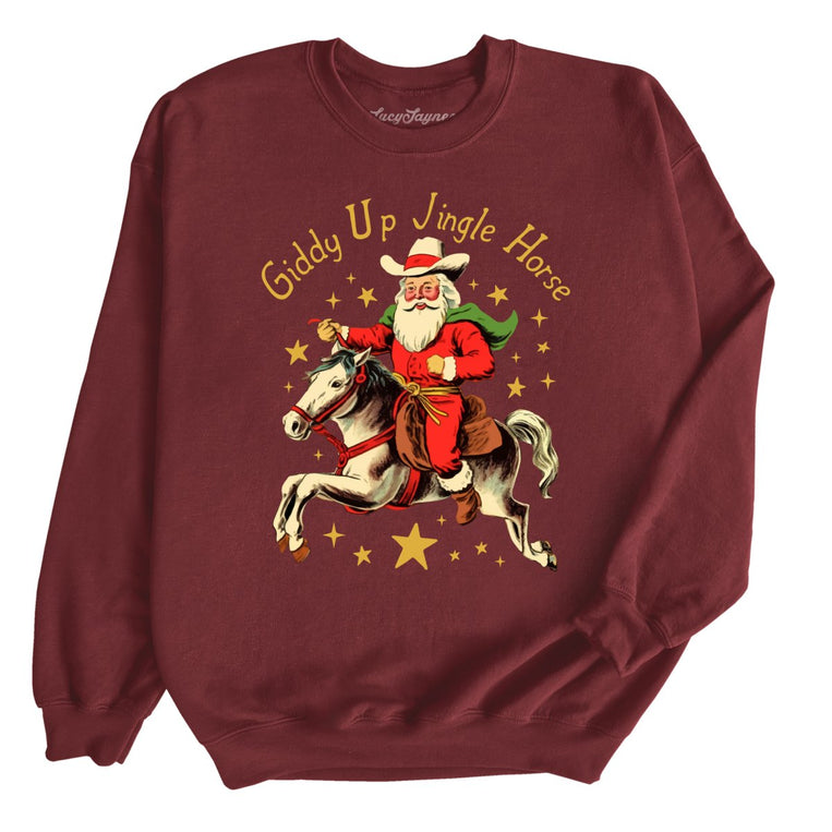 Giddy Up Jingle Horse Graphic Sweatshirt - Maroon