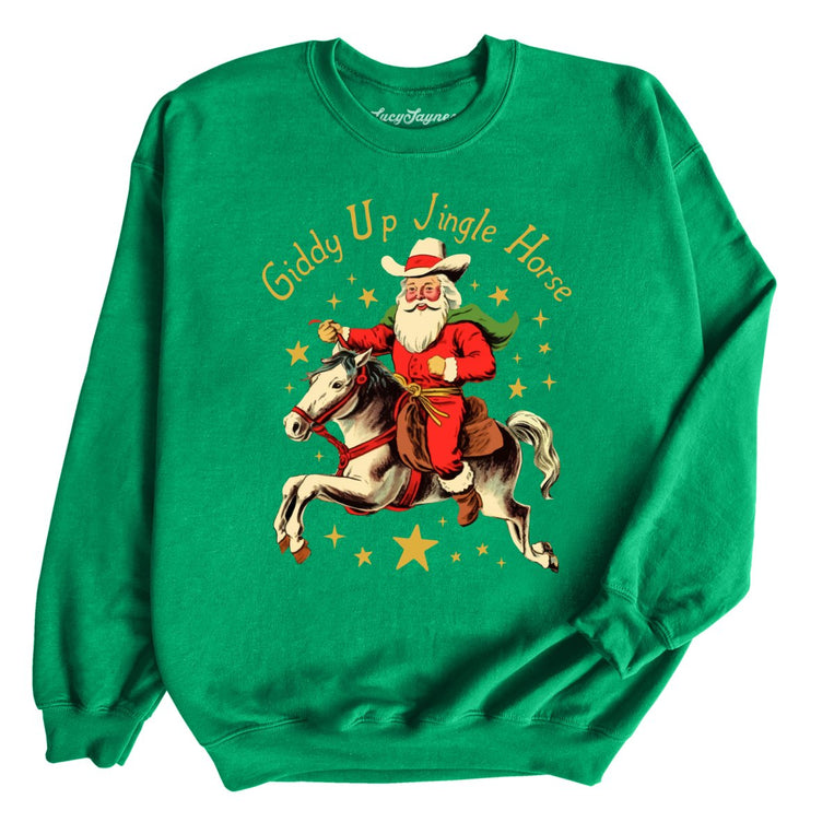 Giddy Up Jingle Horse Graphic Sweatshirt - Irish Green