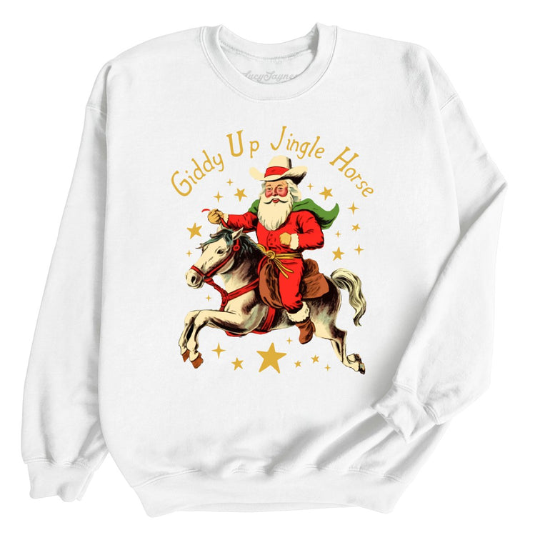 Giddy Up Jingle Horse Graphic Sweatshirt - White