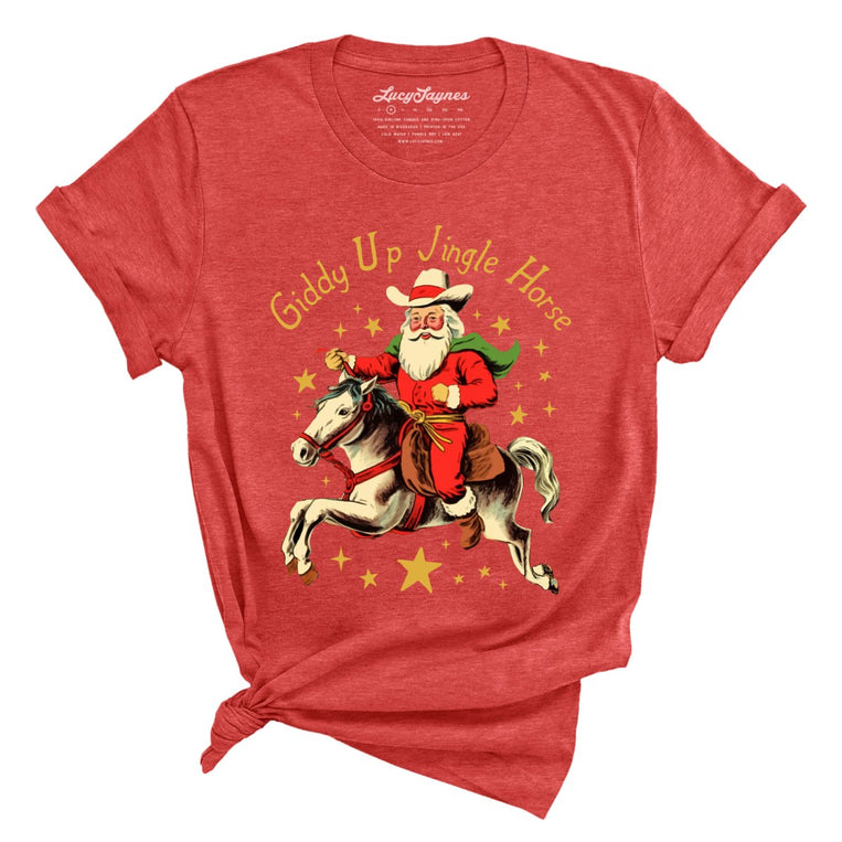 Giddy Up Jingle Horse Graphic Tee - Heather Red