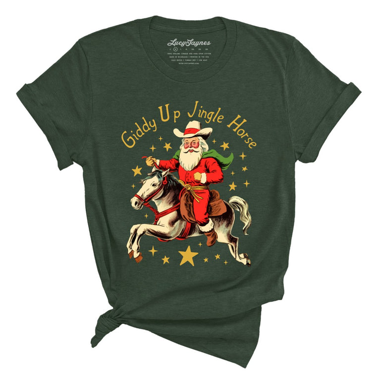 Giddy Up Jingle Horse Graphic Tee - Heather Forest