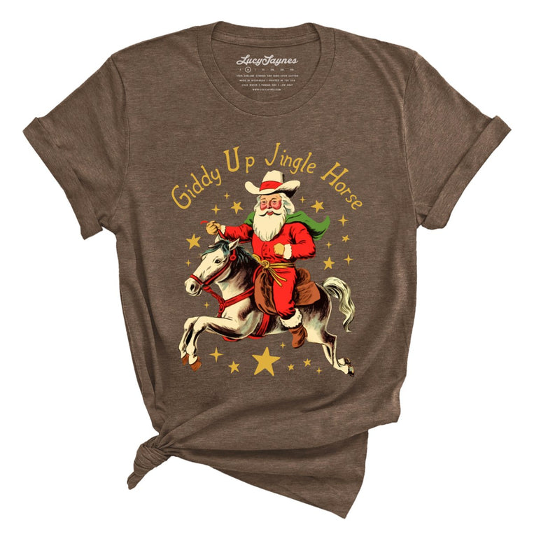 Giddy Up Jingle Horse Graphic Tee - Heather Brown