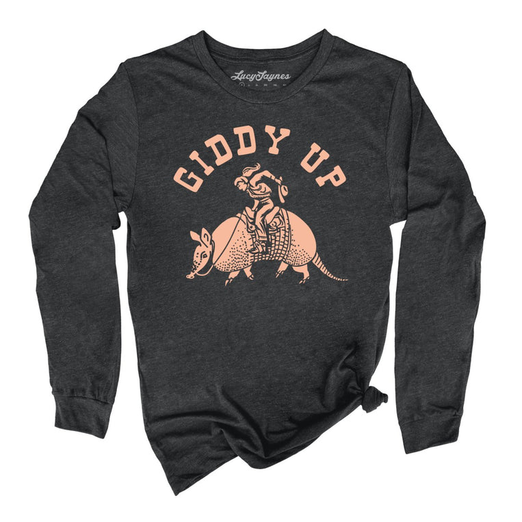 Giddy Up Graphic Long Sleeve Tee - Dark Grey Heather