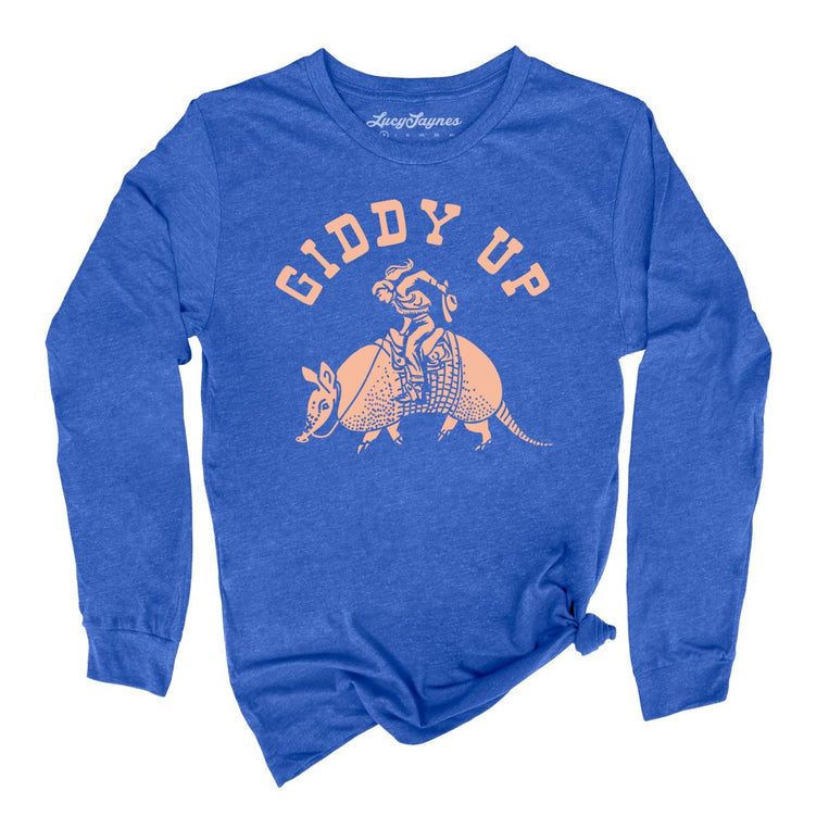 Giddy Up Graphic Long Sleeve Tee - Heather True Royal