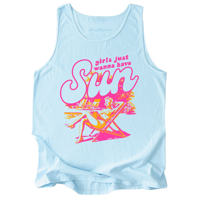 Girls Just Wanna Have Sun Comfort Colors Graphic Tank Top - Chambray
