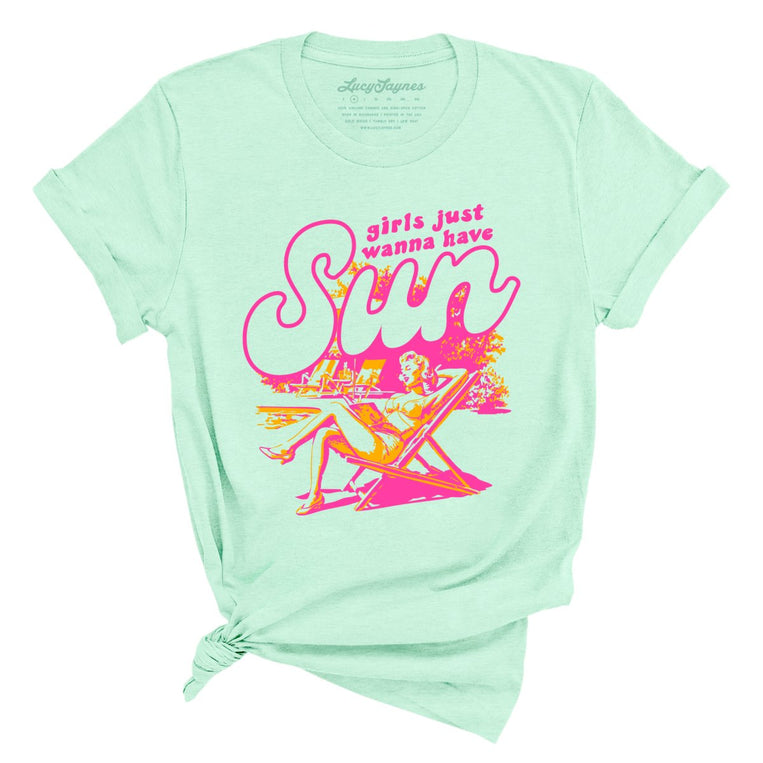 Girls Just Wanna Have Sun Graphic Tee - Heather Mint