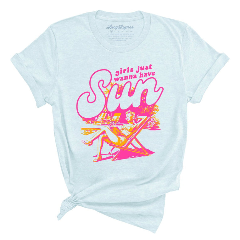 Girls Just Wanna Have Sun Graphic Tee - Heather Ice Blue