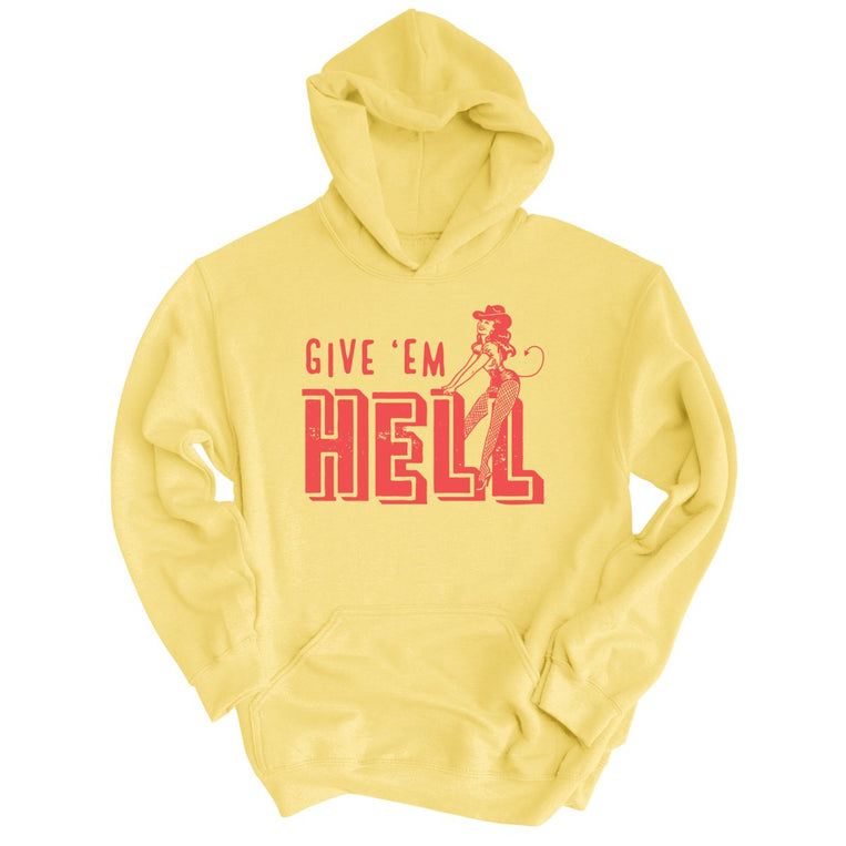 Give 'em Hell Graphic Hoodie - Light Yellow