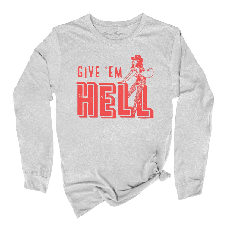 Give 'em Hell Graphic Long Sleeve Tee - Athletic Heather