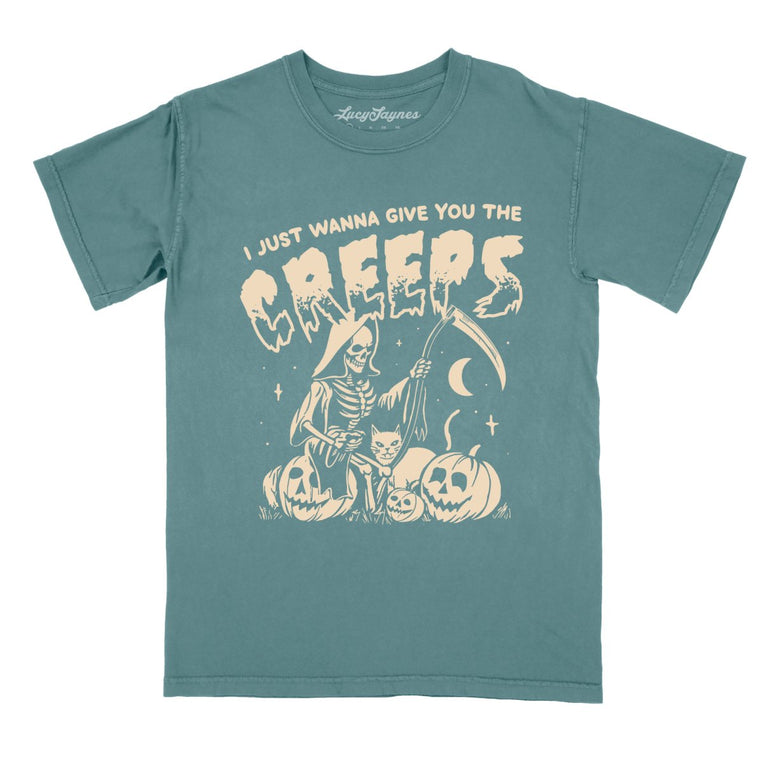 Give You The Creeps Comfort Colors Graphic Tee - Blue Spruce