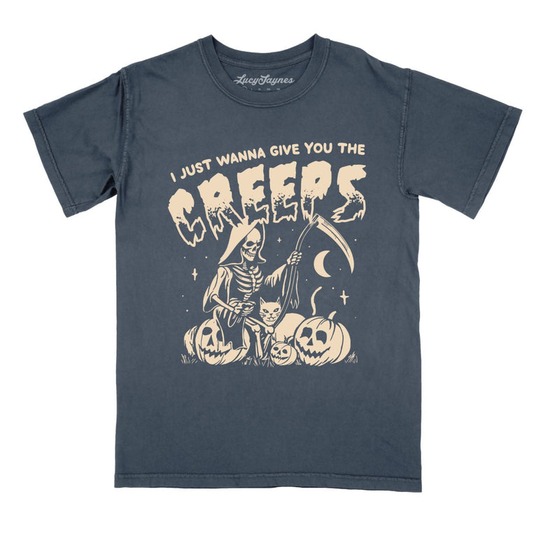 Give You The Creeps Comfort Colors Graphic Tee - Denim