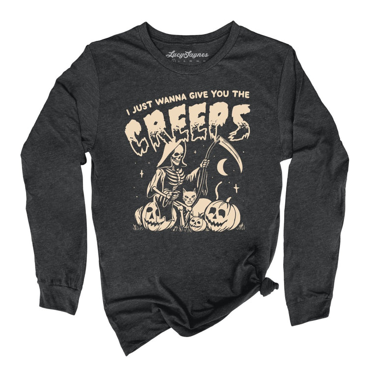 Give You The Creeps Graphic Long Sleeve Tee - Dark Grey Heather