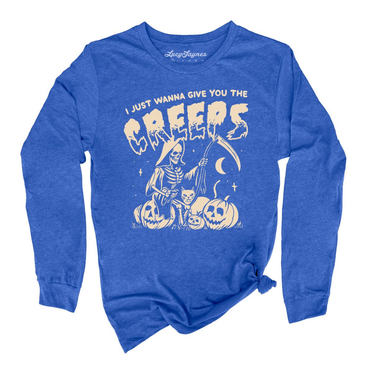 Give You The Creeps Graphic Long Sleeve Tee - Heather True Royal