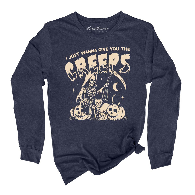 Give You The Creeps Graphic Long Sleeve Tee - Heather Navy