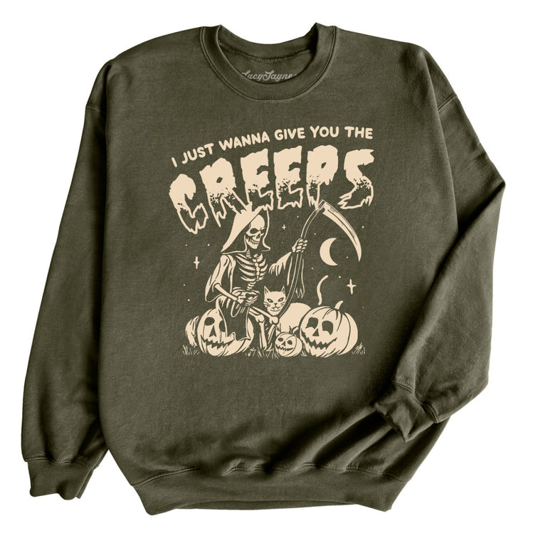 Give You The Creeps Graphic Sweatshirt - Military Green