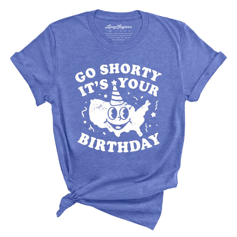 Go Shorty It's Your Birthday Graphic Tee - Heather Columbia Blue