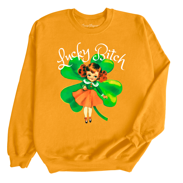 Lucky Bitch Graphic Sweatshirt - Gold