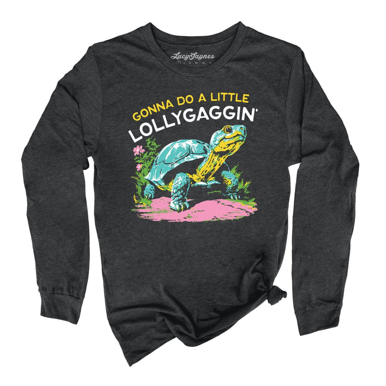 Gonna Do A Little Lollygaggin' Graphic Long Sleeve Tee - Dark Grey Heather