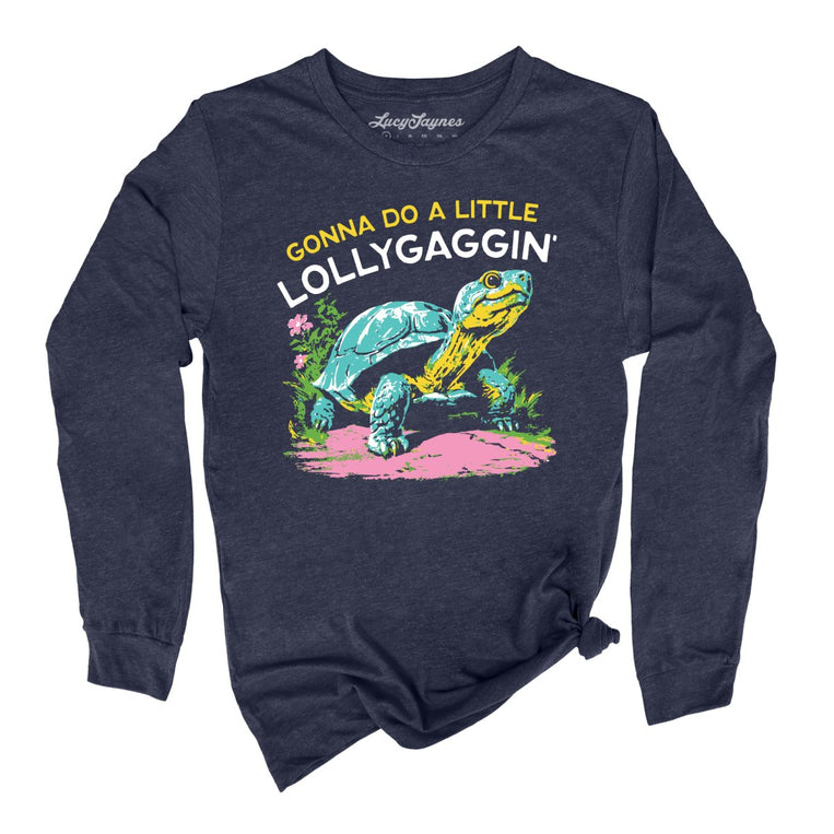 Gonna Do A Little Lollygaggin' Graphic Long Sleeve Tee - Heather Navy