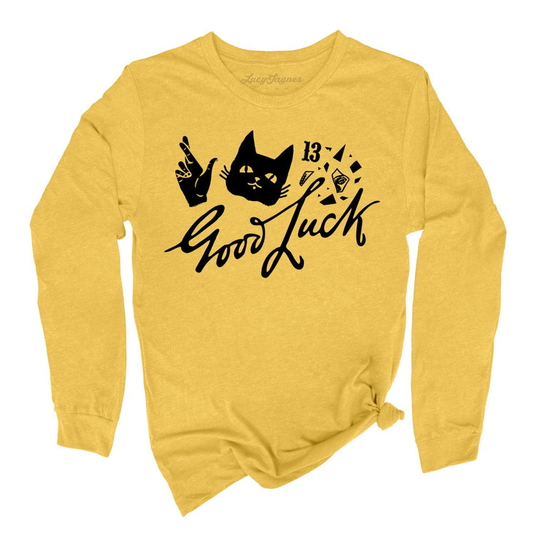 Good Luck Graphic Long Sleeve Tee - Heather Yellow Gold