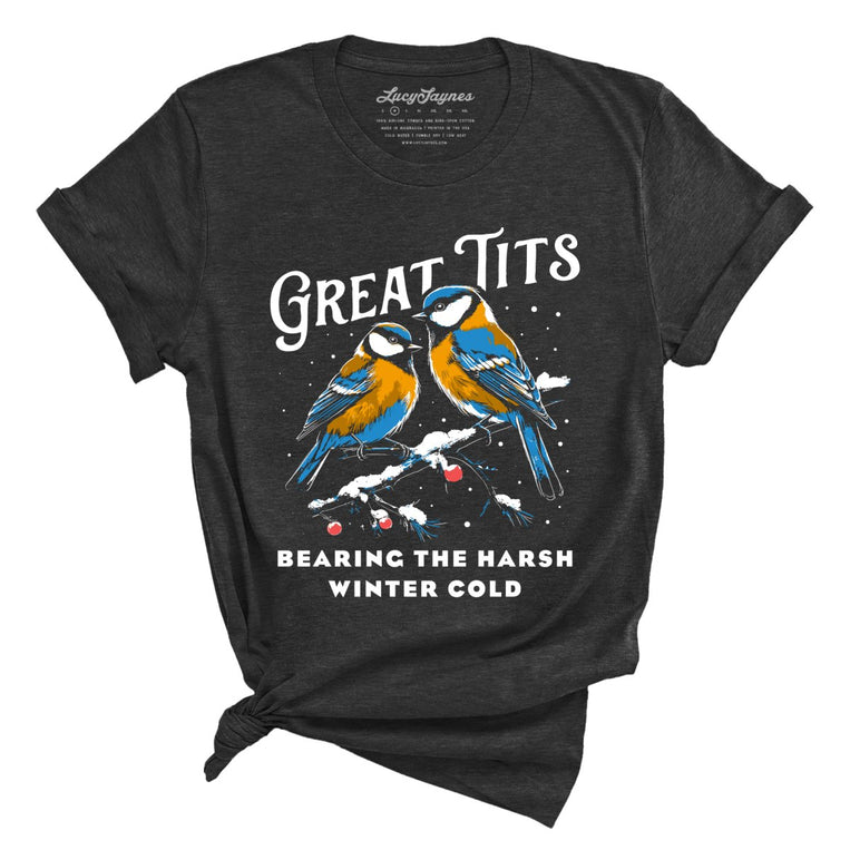 Great Tits Winter Cold Graphic Tee - Dark Grey Heather