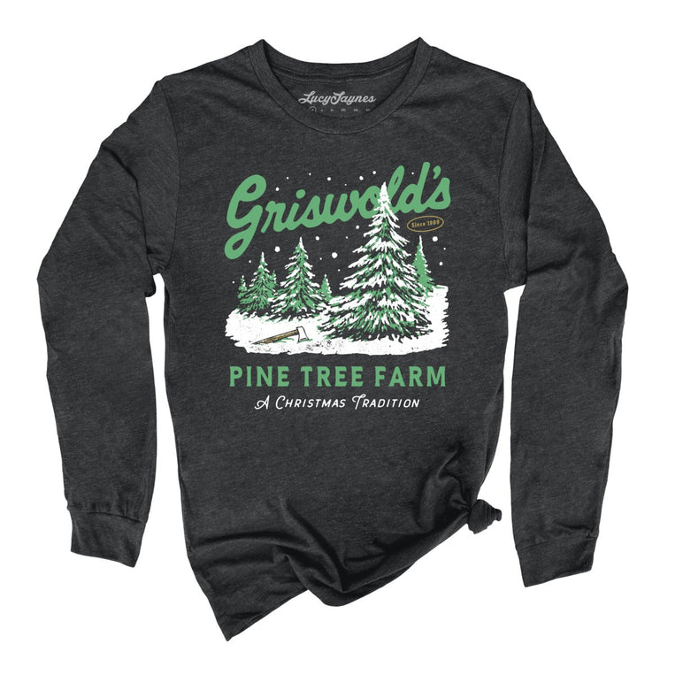 Griswold's Pine Tree Farm Graphic Long Sleeve Tee - Dark Grey Heather