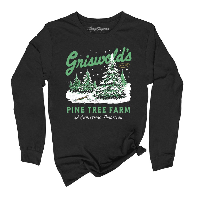 Griswold's Pine Tree Farm Graphic Long Sleeve Tee - Black