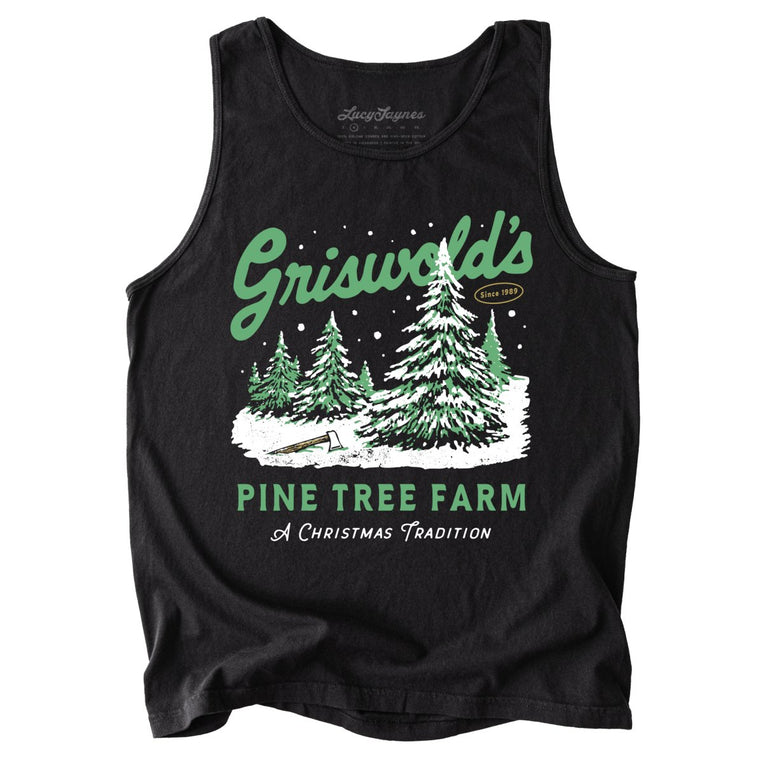Griswold's Pine Tree Farm Comfort Colors Graphic Tank Top - Black
