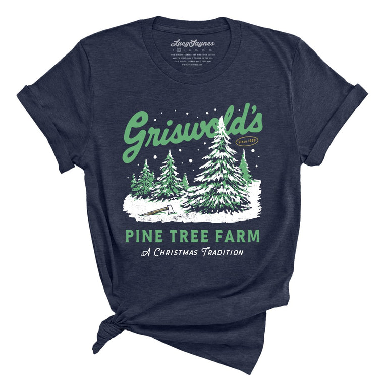 Griswold's Pine Tree Farm Graphic Tee - Heather Midnight Navy