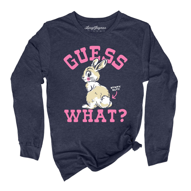 Guess What Bunny Butt Graphic Long Sleeve Tee - Heather Navy