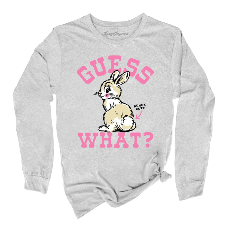 Guess What Bunny Butt Graphic Long Sleeve Tee - Athletic Heather