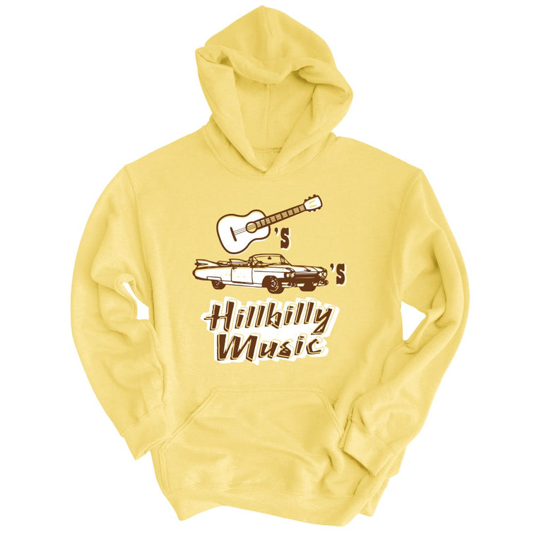 Guitars Cadillacs Hillbilly Music Graphic Hoodie - Light Yellow