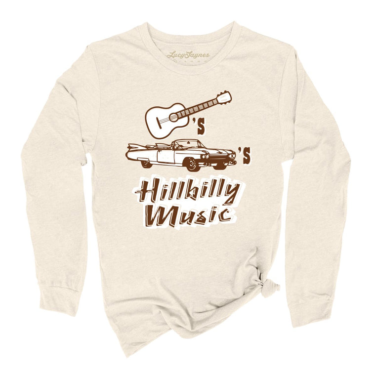 Guitars Cadillacs Hillbilly Music Graphic Long Sleeve Tee - Natural