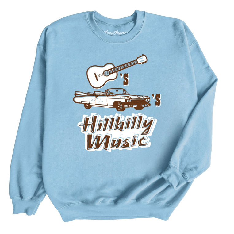 Guitars Cadillacs Hillbilly Music Graphic Sweatshirt - Light Blue