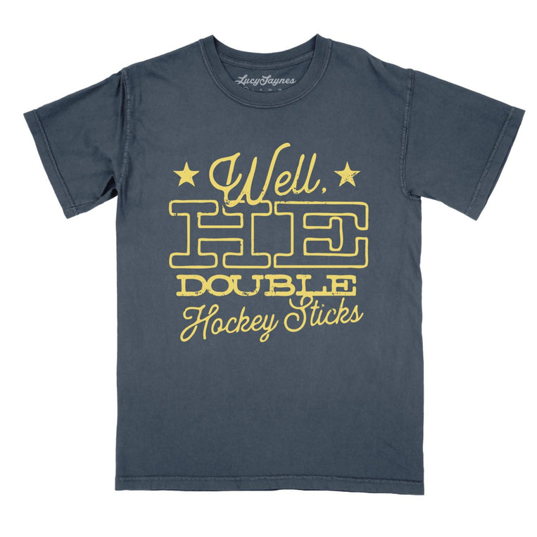H E Double Hockey Sticks Comfort Colors Graphic Tee - Denim