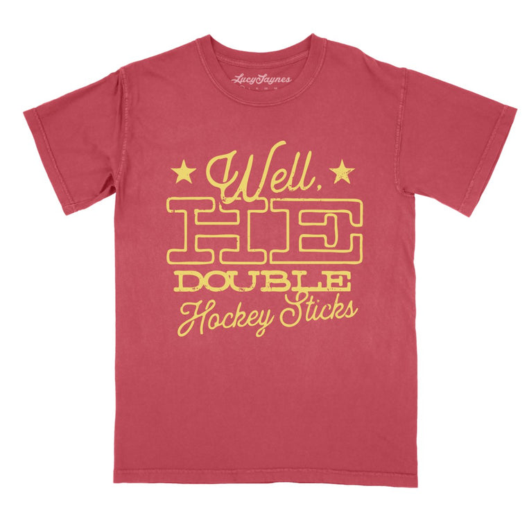 H E Double Hockey Sticks Comfort Colors Graphic Tee - Crimson