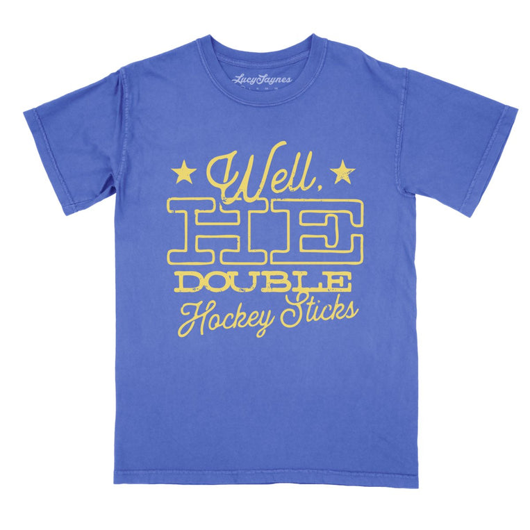 H E Double Hockey Sticks Comfort Colors Graphic Tee - Flo Blue