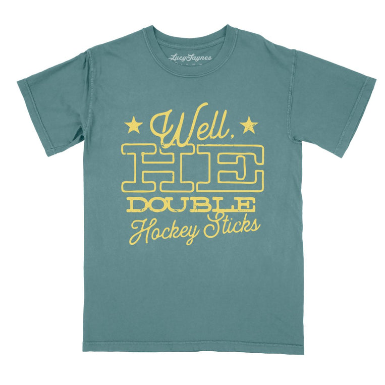 H E Double Hockey Sticks Comfort Colors Graphic Tee - Blue Spruce