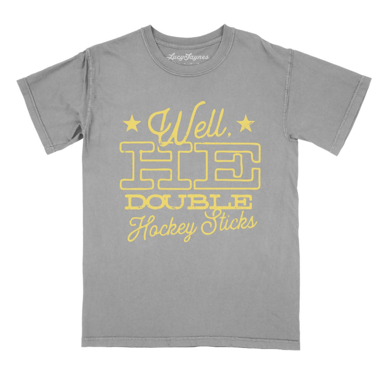 H E Double Hockey Sticks Comfort Colors Graphic Tee - Grey