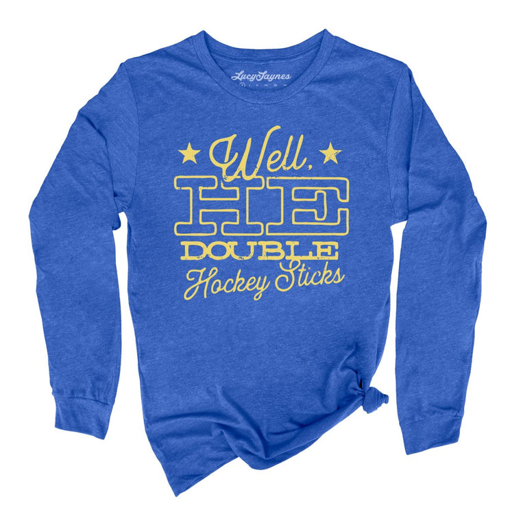 H E Double Hockey Sticks Graphic Long Sleeve Tee - Heather True Royal