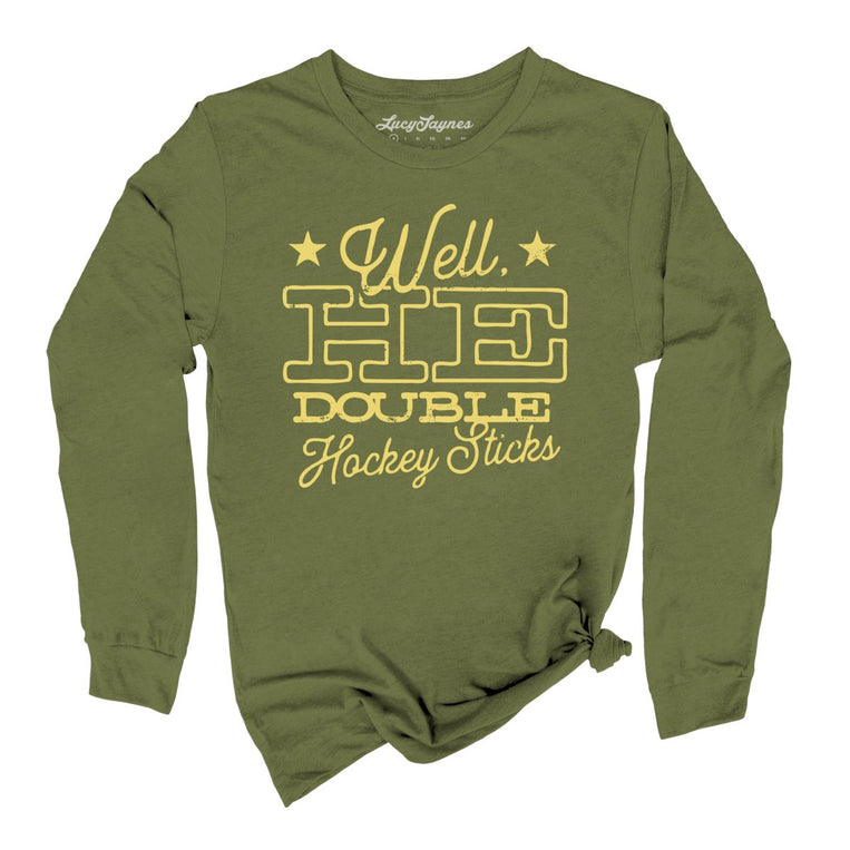 H E Double Hockey Sticks Graphic Long Sleeve Tee - Olive