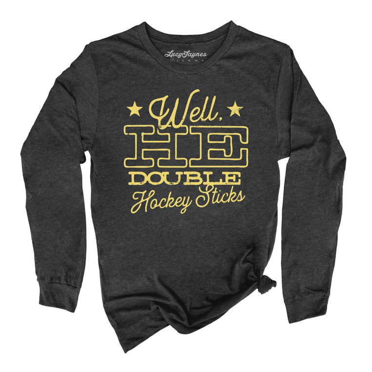 H E Double Hockey Sticks Graphic Long Sleeve Tee - Dark Grey Heather