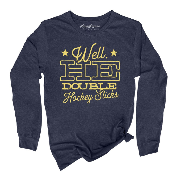 H E Double Hockey Sticks Graphic Long Sleeve Tee - Heather Navy