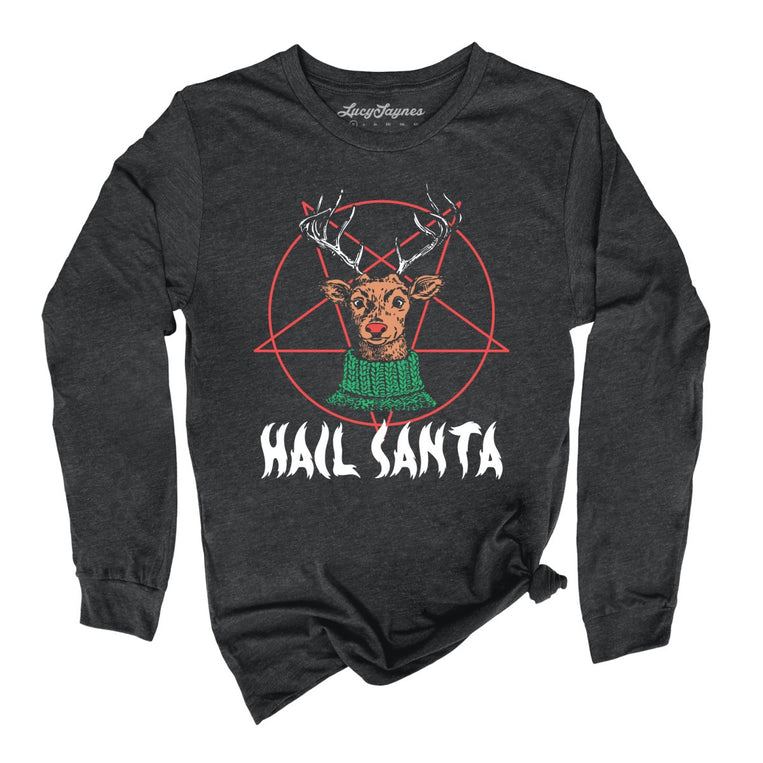 Hail Santa Graphic Long Sleeve Tee - Dark Grey Heather