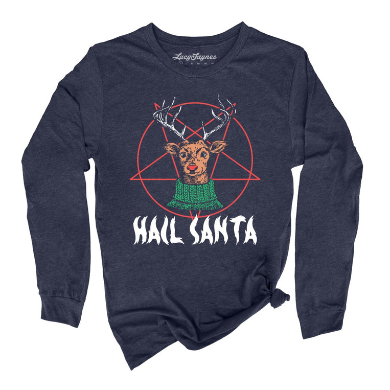 Hail Santa Graphic Long Sleeve Tee - Heather Navy