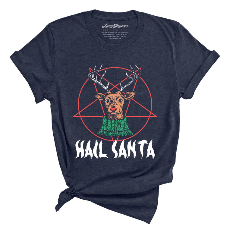 Hail Santa Graphic Tee - Heather Midnight Navy