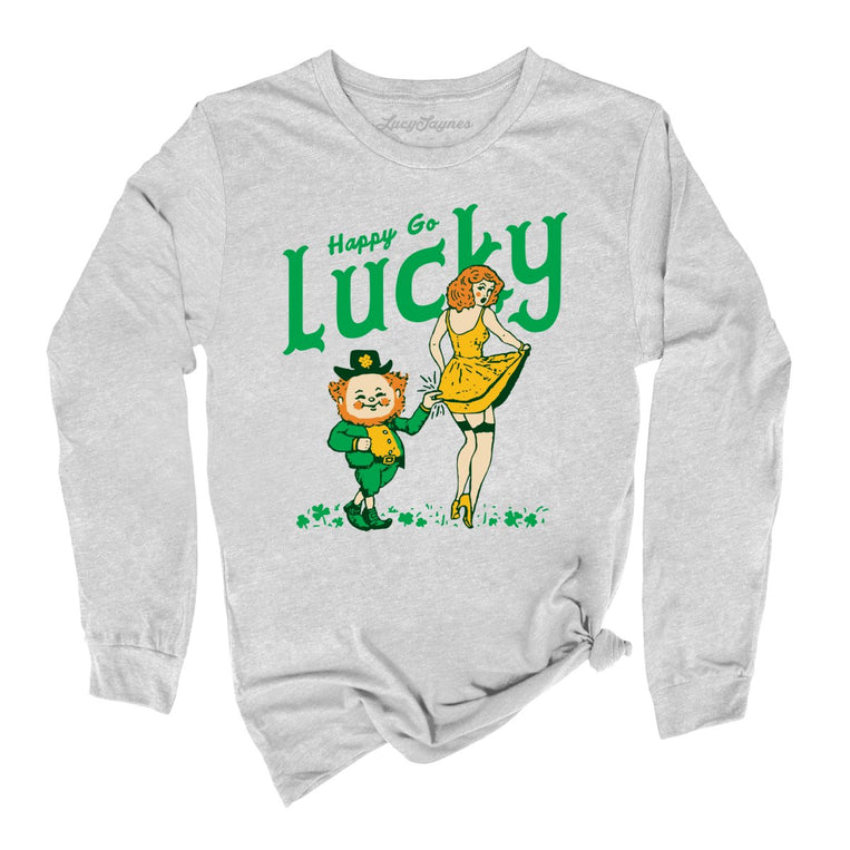 Happy Go Lucky Graphic Long Sleeve Tee - Athletic Heather