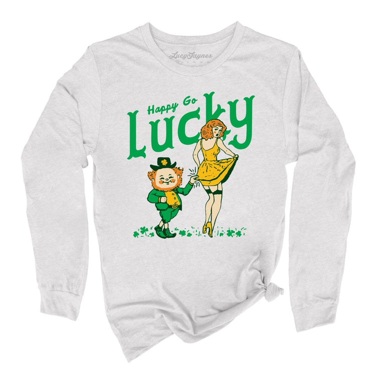 Happy Go Lucky Graphic Long Sleeve Tee - Ash