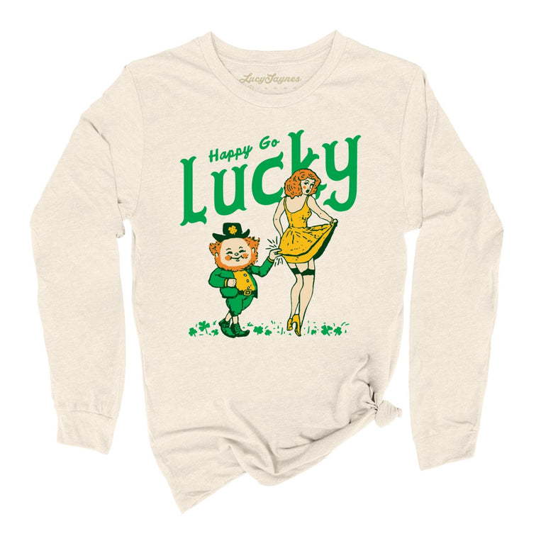 Happy Go Lucky Graphic Long Sleeve Tee - Natural