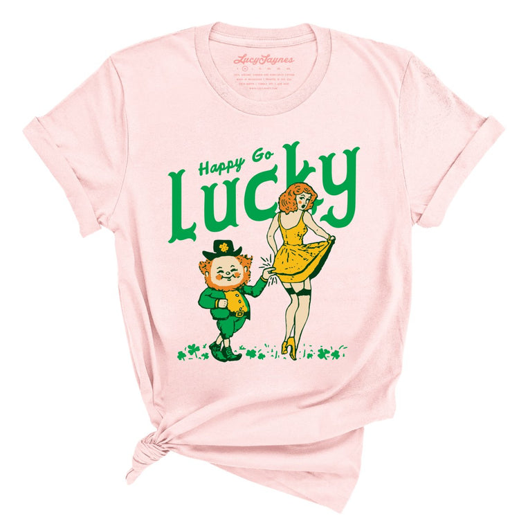 Happy Go Lucky Graphic Tee - Soft Pink